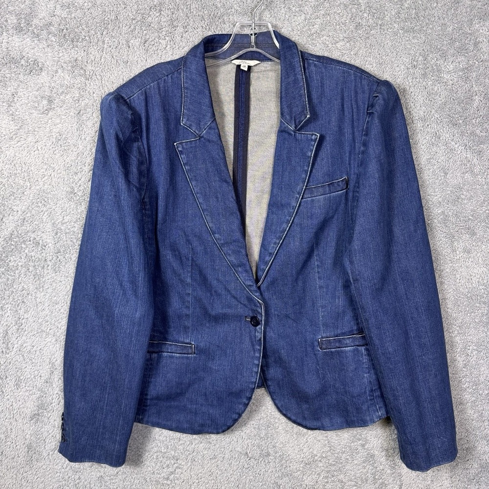 LL Bean Chore Jacket Womens 18 Denim Blazer Equestrian Field Barn Cargo Blue